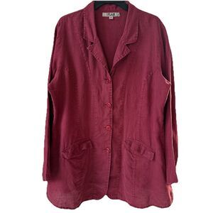 FLAX Linen Oversized Tunic Button Down Shirt Women’s Medium Lagenlook Burgundy